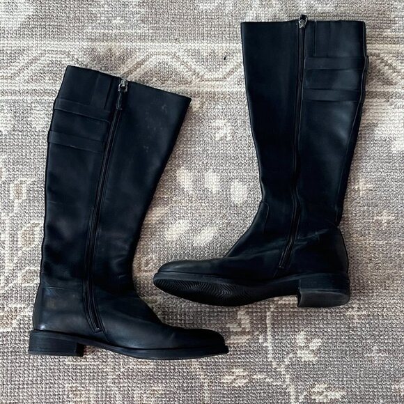 ECCO tall leather boots black 38 women buckle - Picture 2 of 11